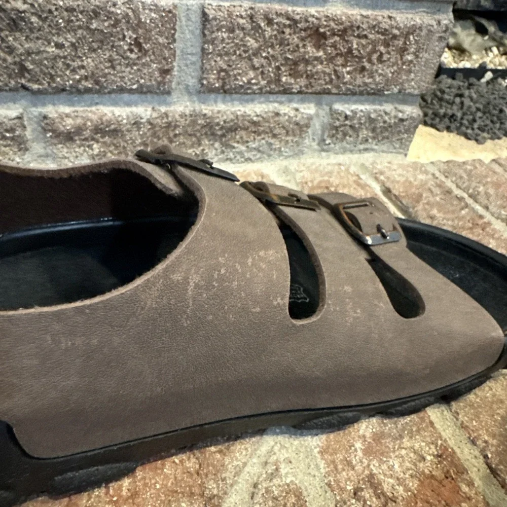 Birkenstock Tatami Sandals Mens Size 10 Brown Leather Buckle Fisherman #N475